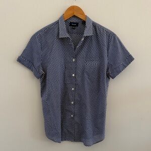 Faconnable women’s button down short sleeve shirt with polka dot pattern blue